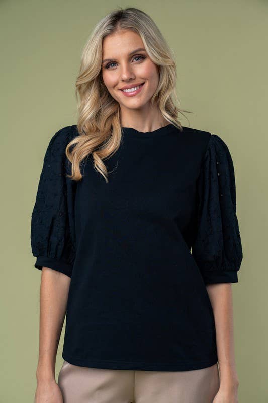 White Birch - Wholesale Blouse - Women's - T25201 Half Sleeve Solid Woven Top0