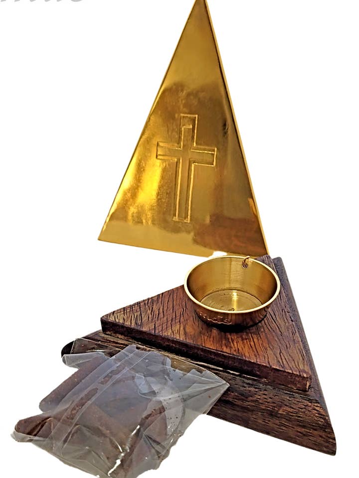 Pyramid Brass incense burner with incense. #Icn Pyr for wholesale by mds
