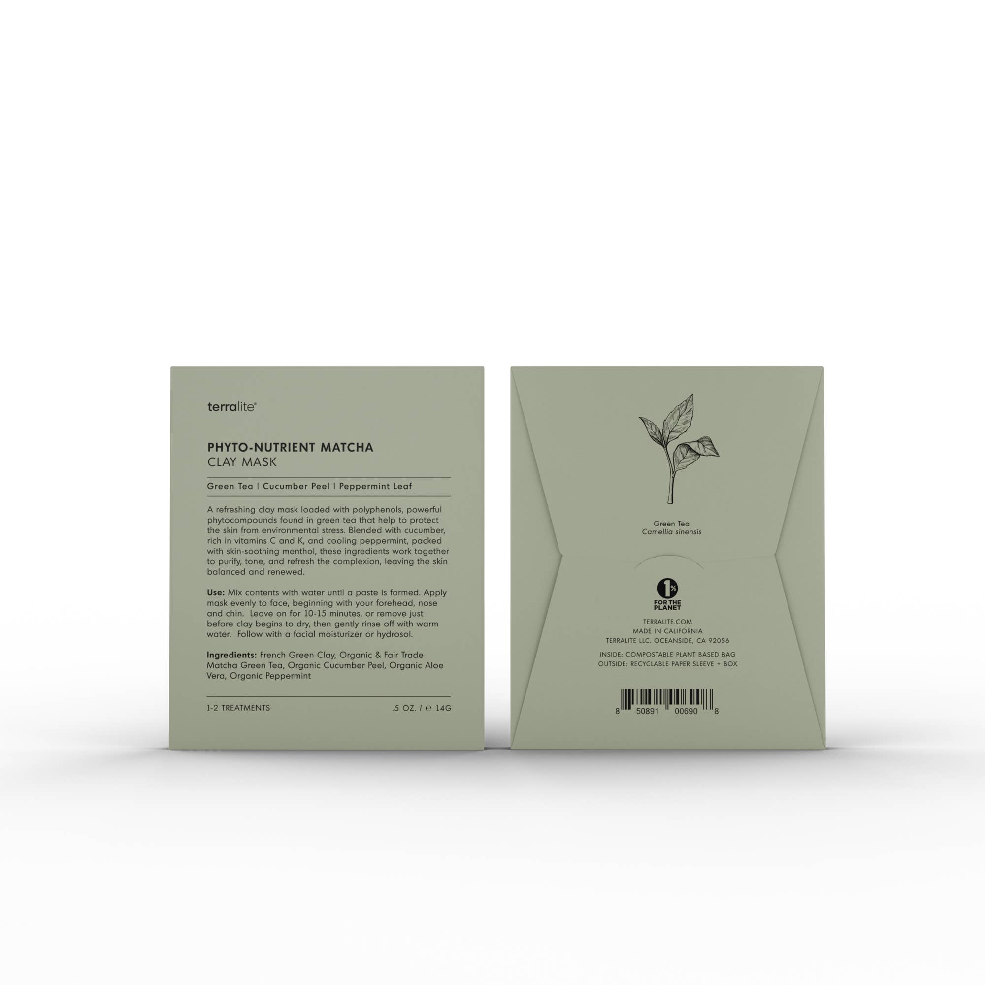 Terralite - Wholesale Skincare Face Mask - Phyto-Nutrient Matcha Clay Mask (Single Treatment)