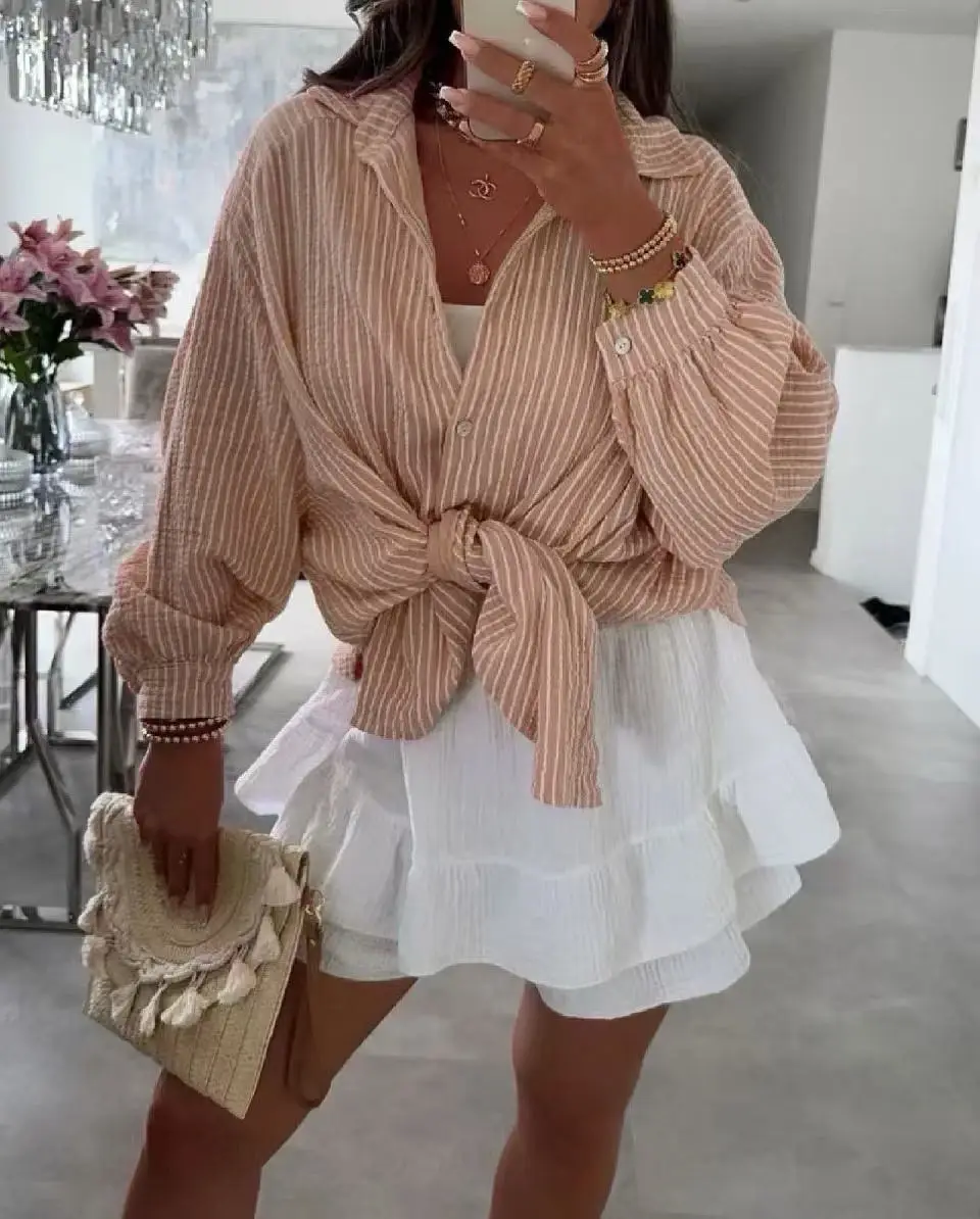 ESTEE BROWN - Wholesale Button Down Shirt - Women's - Printed cotton gauze striped shirt - 6218-23