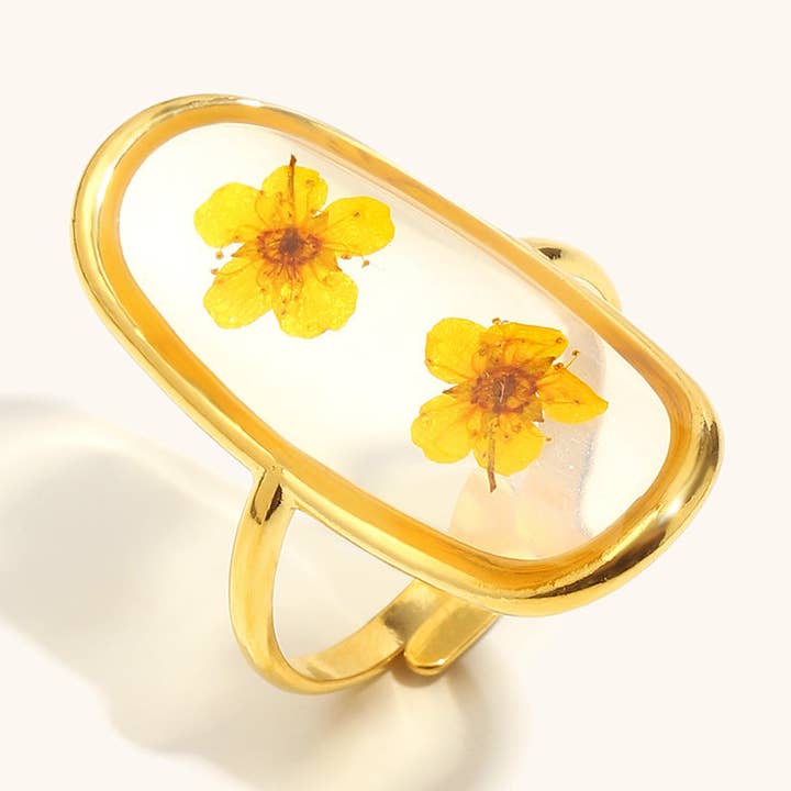 Real Flower Steel Ring Gold Plated Adjustable S5P002 for wholesale by alberalkirk