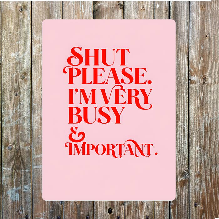 Shut Please i'm very Busy & important Metal Sign Plaque for wholesale by The British Metal Signs Company