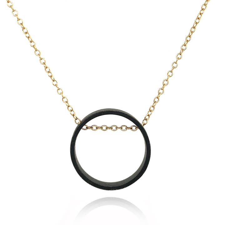 Gold and Black Silver Circle Necklace for wholesale by Flavia Bennett Designs