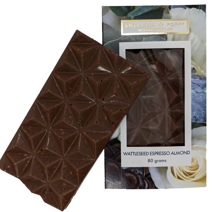 Wattleseed Espresso Almond Artisan Chocolate Bar for wholesale by Sweet Pea & Poppy