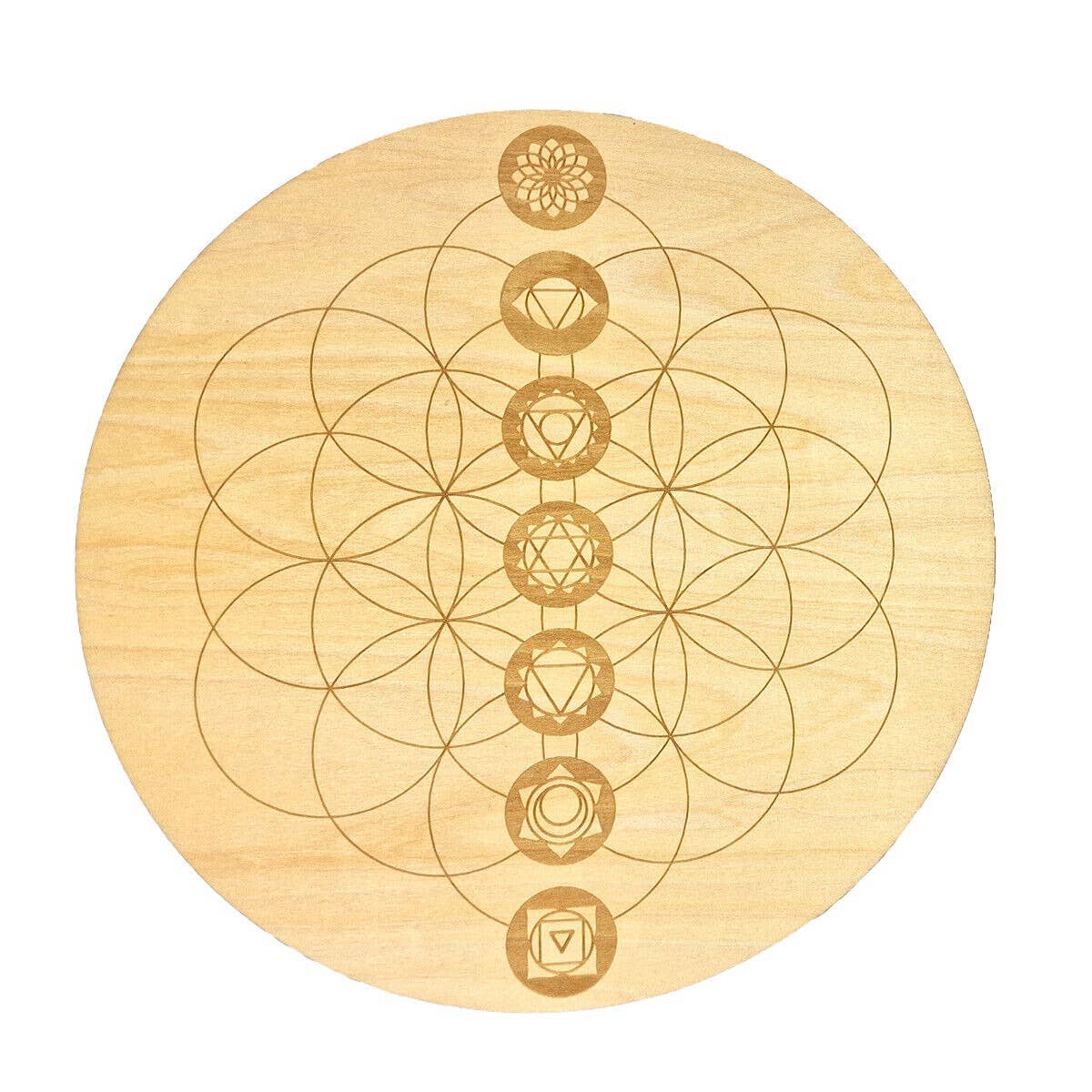 Shamans Crystal - Wholesale Crystal Grid - Crystal Grid Plates Round In Wood, 20cm Wide, Flower of Life33