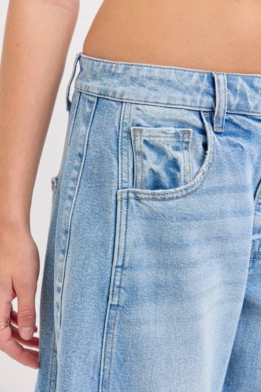 Light Denim 19641BR-LT-Mid Waisted Five Pocket Barrel Jeans for wholesale on Faire3