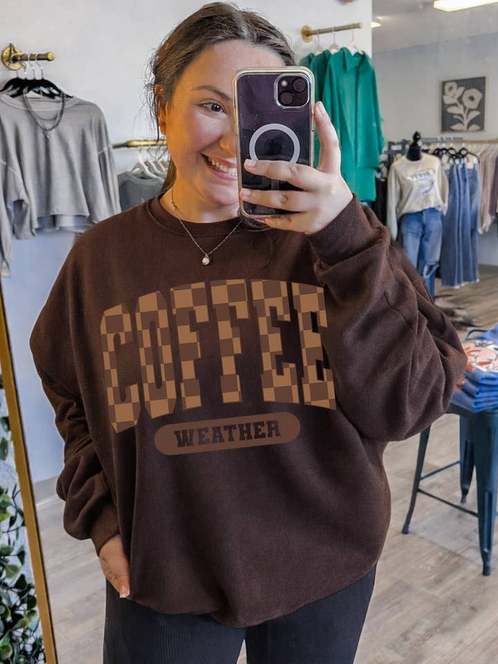 Coffee Weather Checkered Tee + Sweatshirt for wholesale by Shop Hal Wholesale
