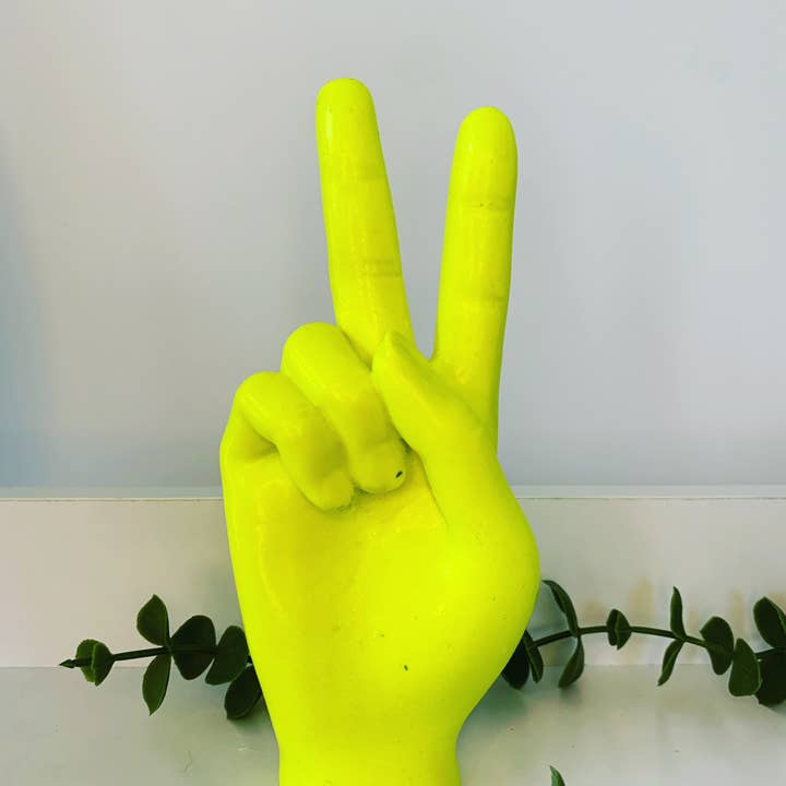 Neon Yellow Peace Hand for wholesale by Humble Abode Decors