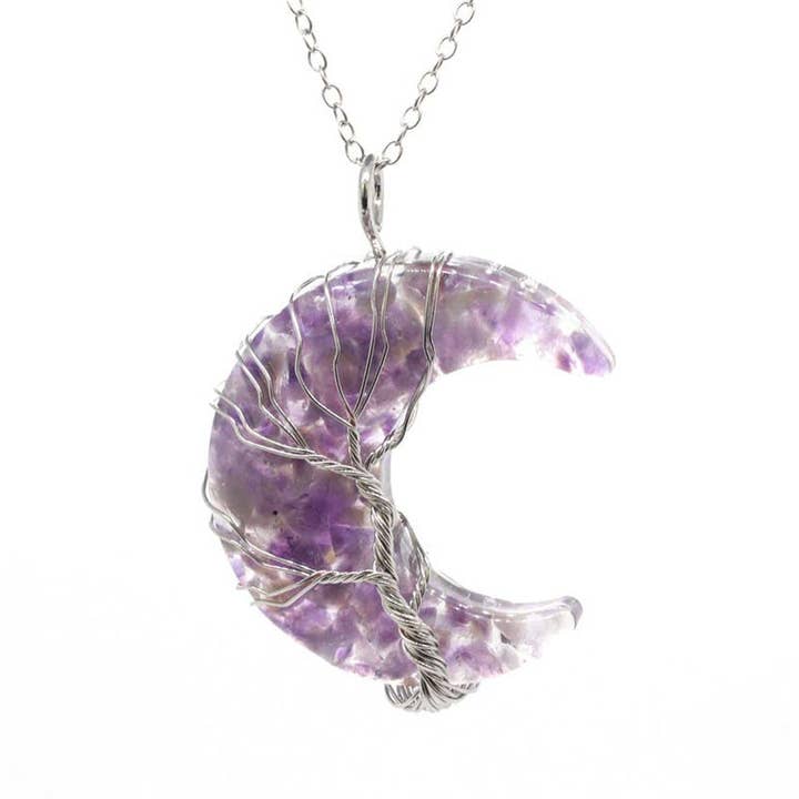Perimade & Co. LLC - Wholesale Pendant/Charm Necklace - Crystal Raw Stone Moon Pendant Necklace in Solid Copper