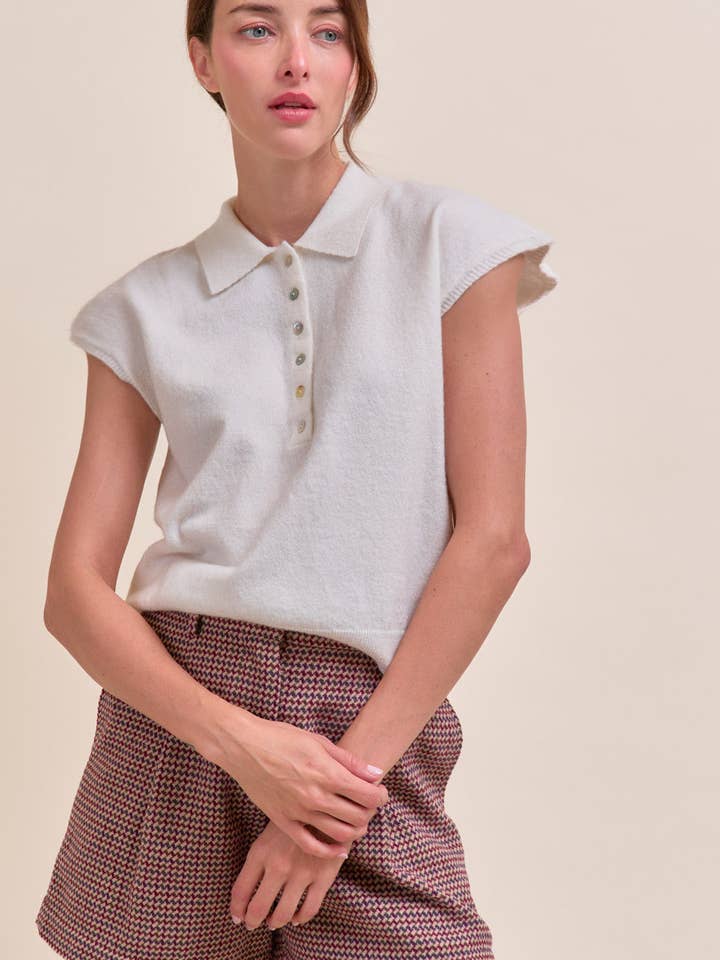 &MERCI - Wholesale Sweater Vest - Women's - CAP SLEEVE COLLARED SWEATER VEST MSW1123123