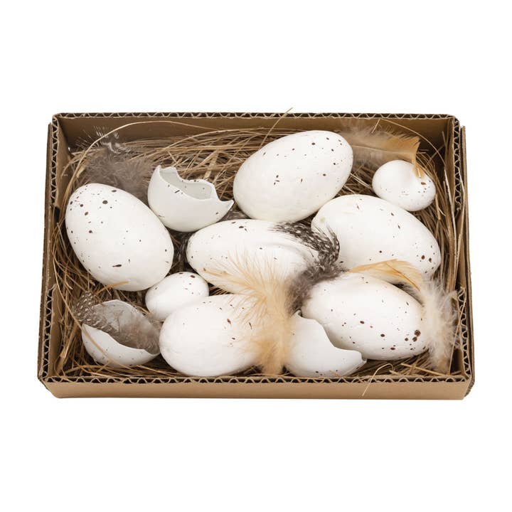 The Hearthside Collection - Wholesale Decorative Tabletop Object - White Speckled Eggs in Box