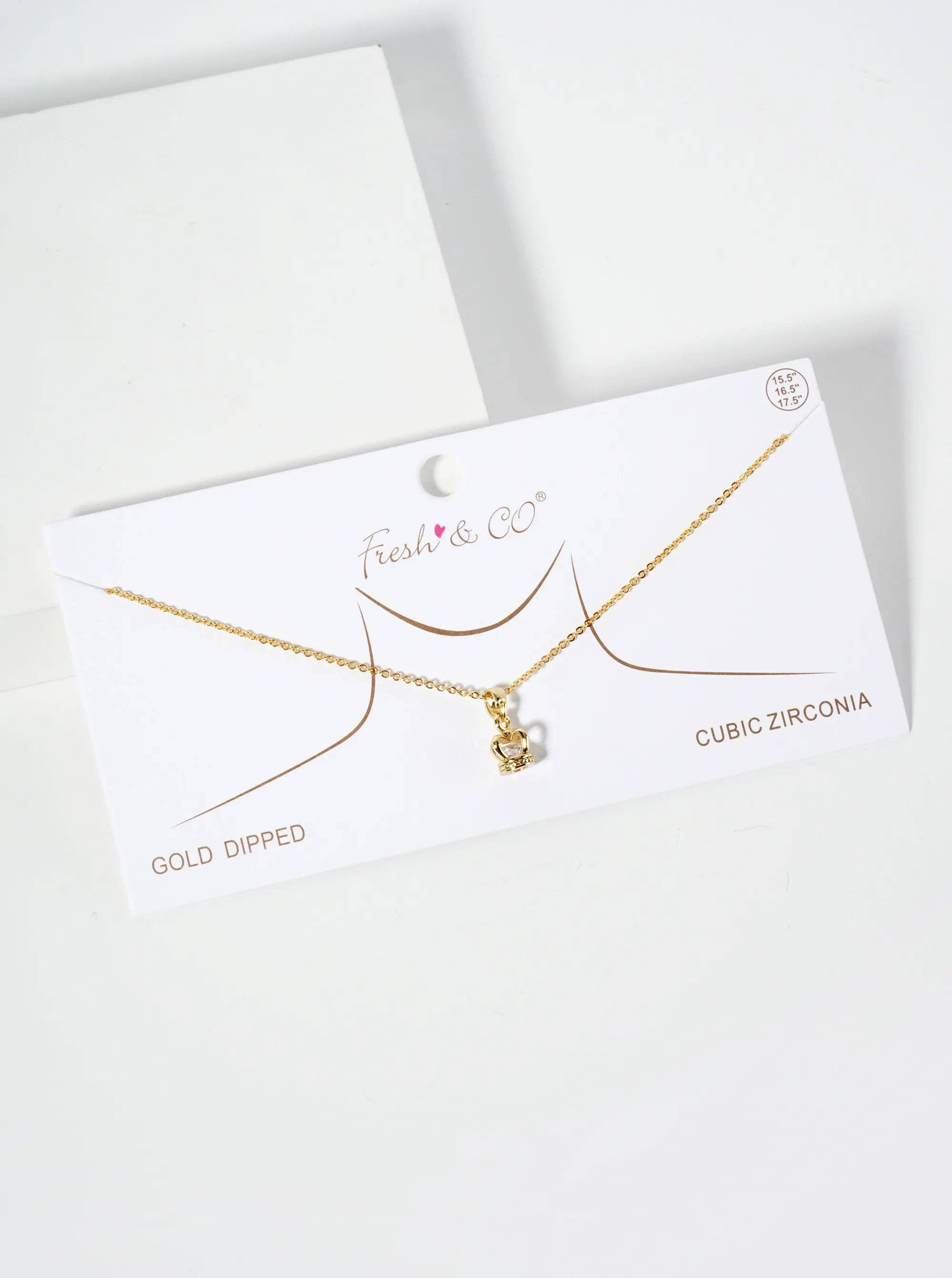 Wild Honey - Wholesale Pendant/Charm Necklace - 18K-Gold-Dipped Cubic-Zirconia Crown Pendant Necklace2