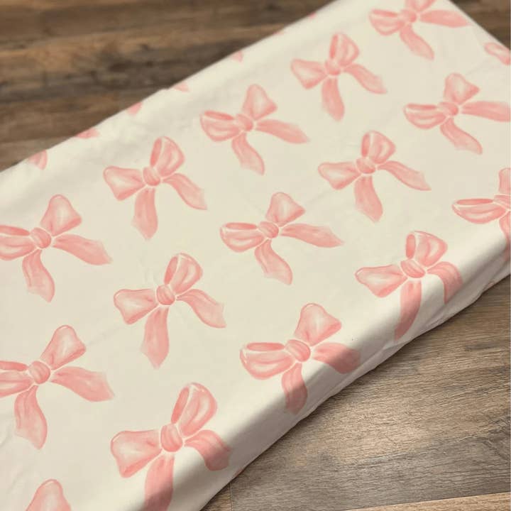 Liz And Roo - Wholesale Cot/Crib Sheets - Petal Pink Bows Bamboo Crib Sheet