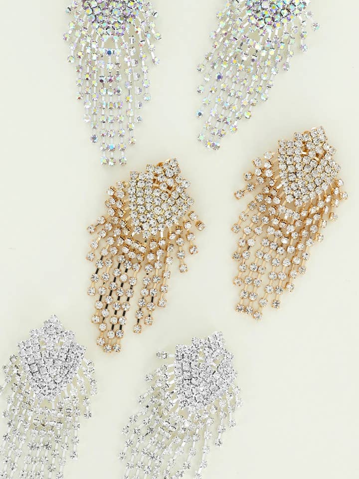 Rhinestone Cascade Clip On Drop Earrings for wholesale by SP Sophia Collection