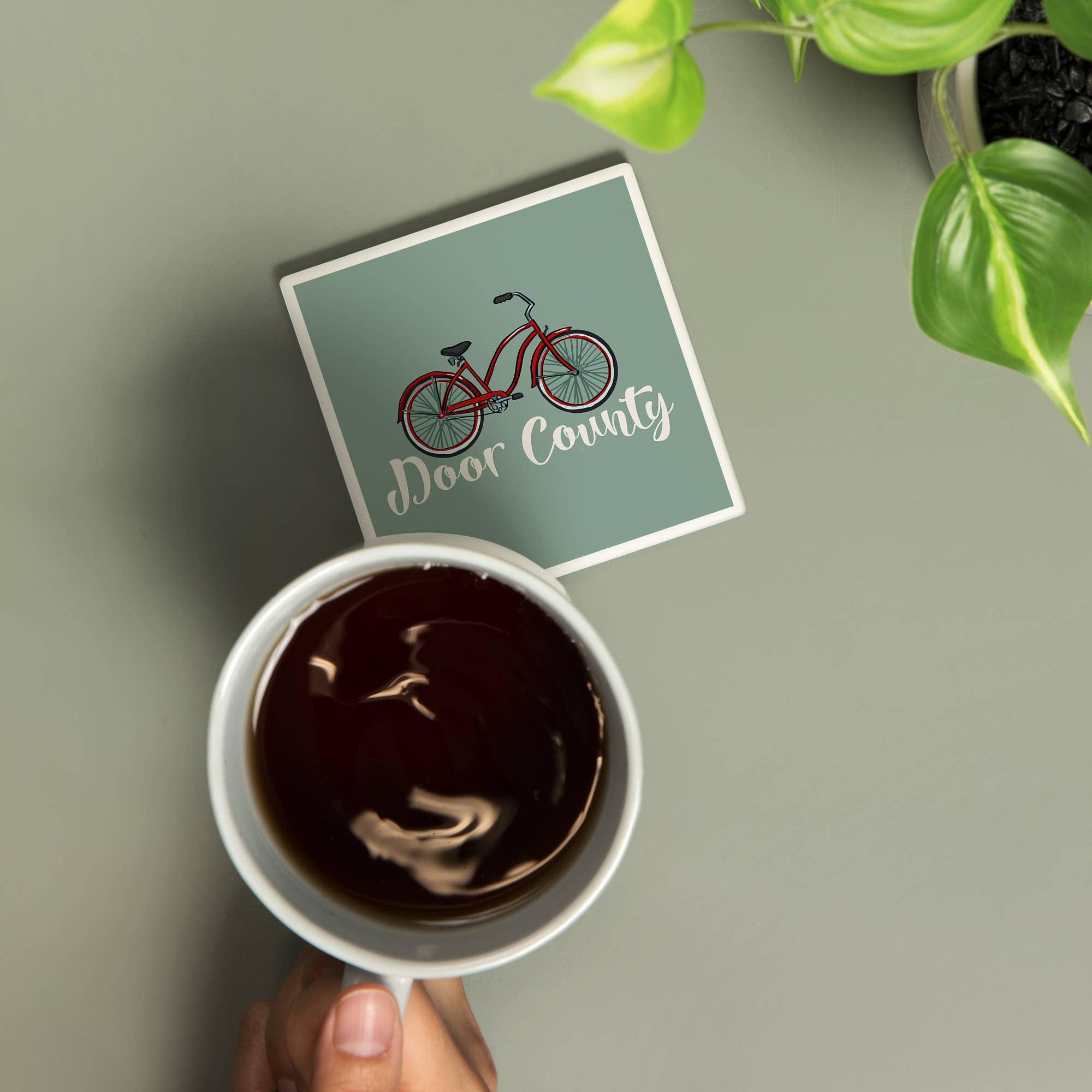 Lantern Press – wholesale Coasters – CERAMIC COASTER Door County, Wisconsin Beach Cruiser Bike1