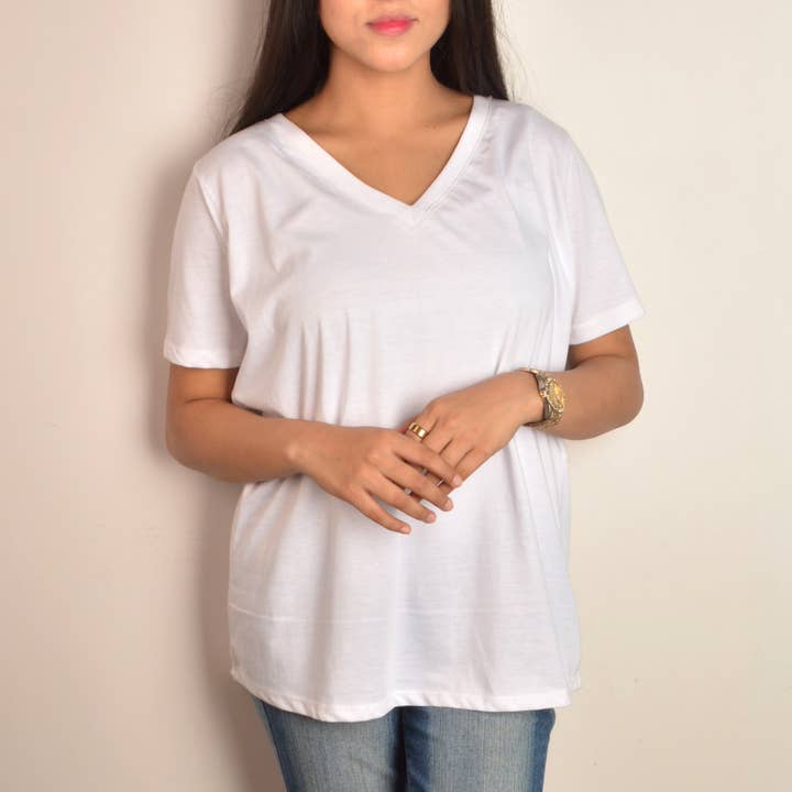 Women’s Cotton V-Neck Round Bottom Deep Neck Long T-shirts for wholesale by Styleinoutfit