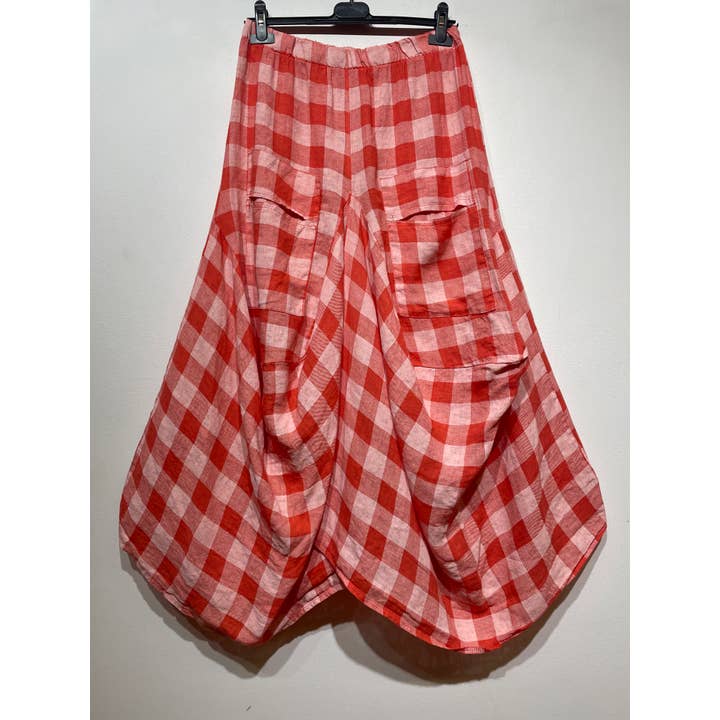 LINEN & COTTON HOUSE - Wholesale Dress - Women's - LINEN SKIRT WITH POCKETS, GINGHAM CHECK PATTERN 6633