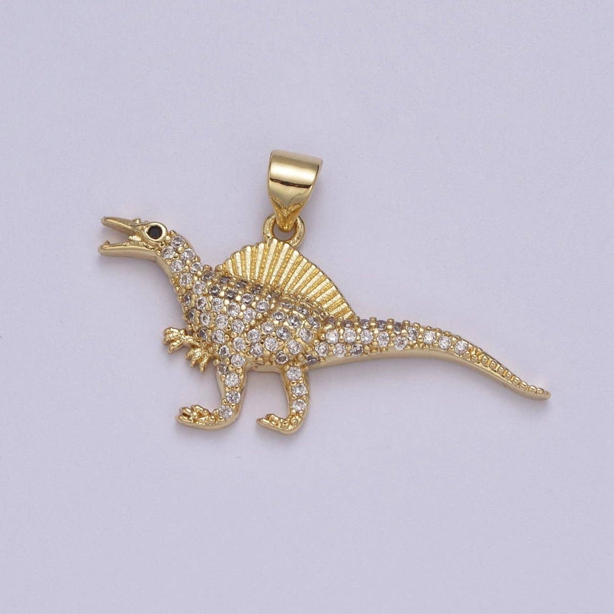 Aim Eternal - Vendita all'ingrosso Ciondolo/pendente - Ciondoli di Dinosauro in Oro, Ciondolo Spinosauro Gioielli Dino in Zirconia Cubica Trasparente J-3340