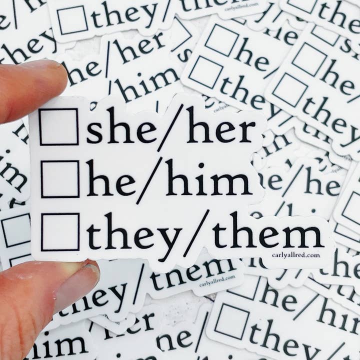 Sticker Preferred Pronouns for wholesale by Carly Allred Studio