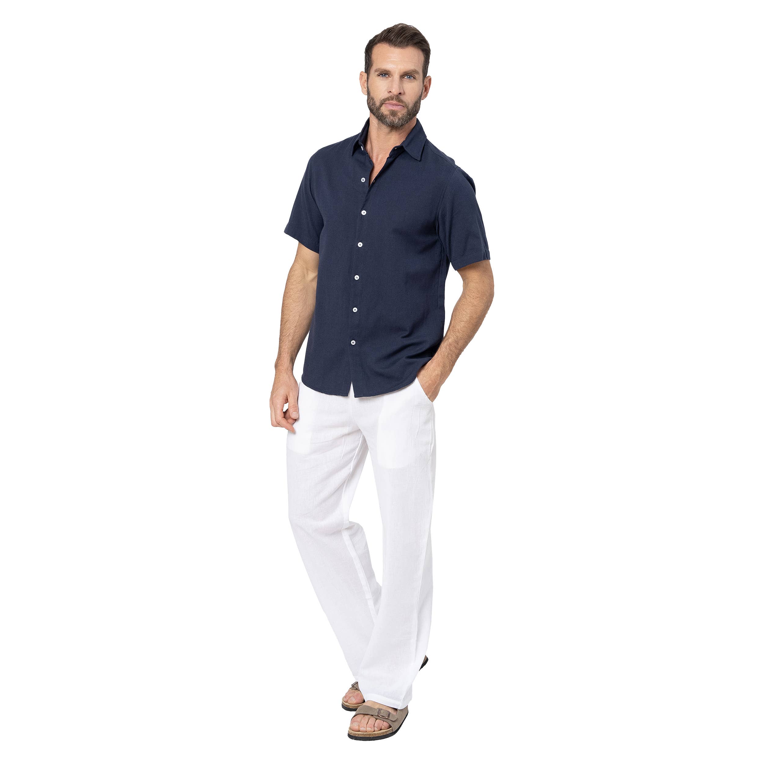 La Mano Boho - Wholesale Button Down Shirt - Men's - MEN'S SUMMER LINEN SHIRT SHORT SLEEVE HCL0100E1