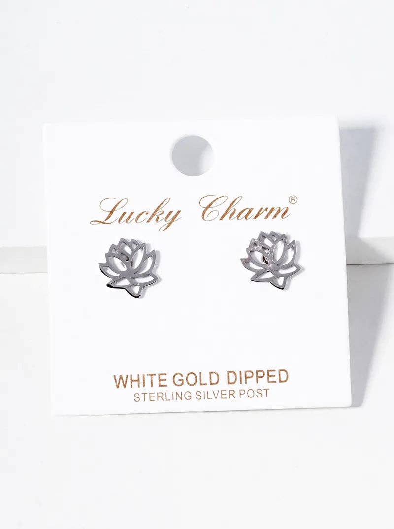 Wild Honey - Wholesale Stud/Post Earrings - White Gold Dipped Brass Water Lily Post Stud Earrings1