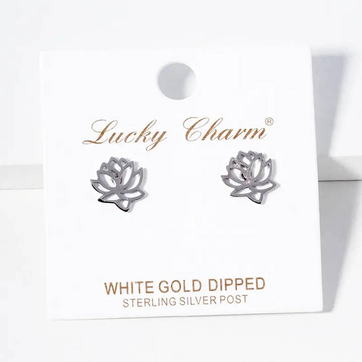 Wild Honey - Wholesale Stud/Post Earrings - White Gold Dipped Brass Water Lily Post Stud Earrings1