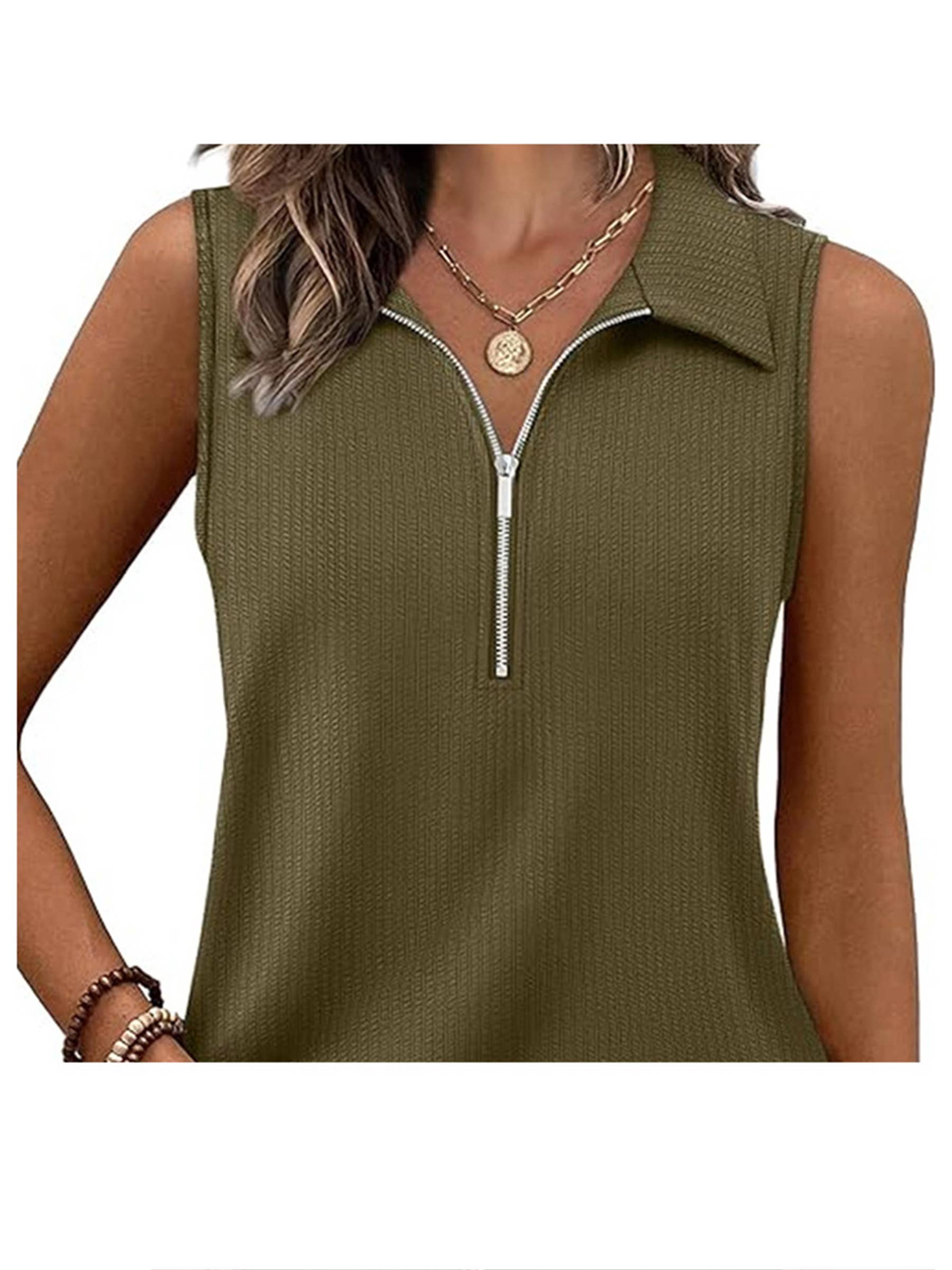 Wholesalesir - Wholesale Tank Top - Women's - Half Zip Sleeveless Polo Collar Vest2