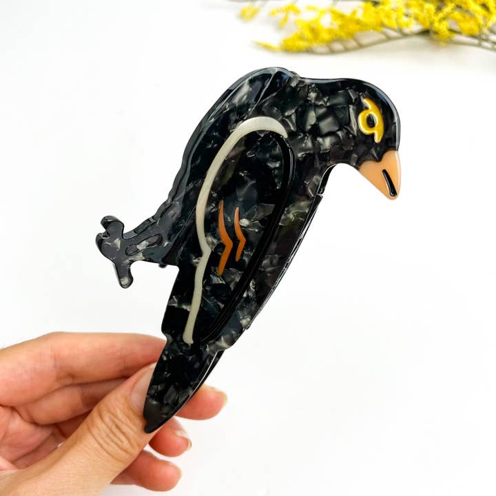 Black Moonlit Raven Acetate Hair Claw – Mysterious Gaze for wholesale on Faire2