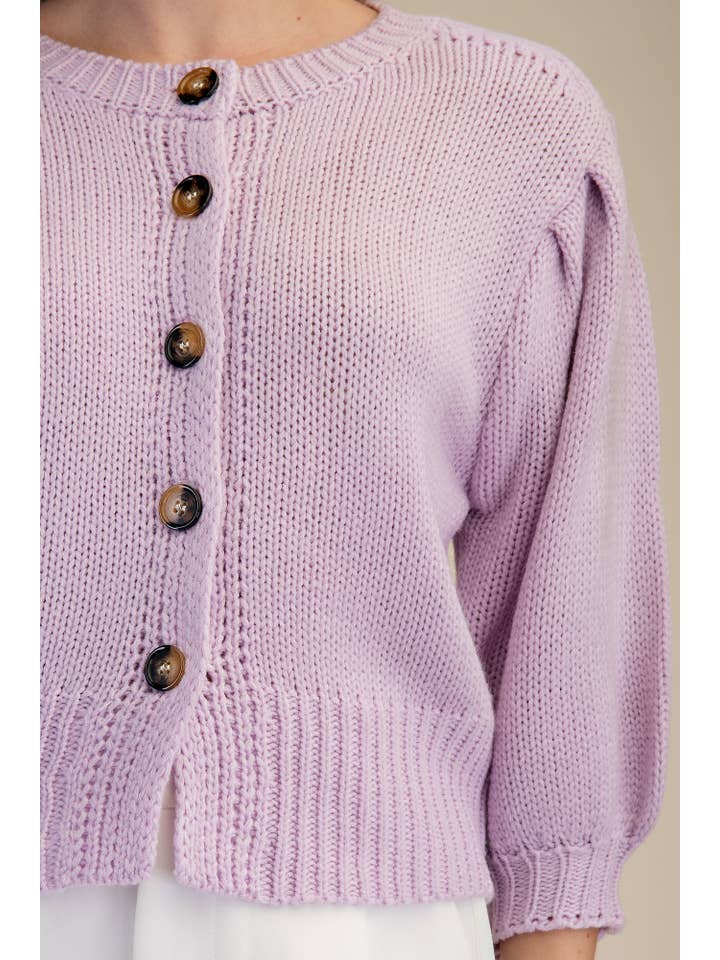 Glam - Wholesale Knit Sweater - Women's - Short Puff Sleeve Button Down Sweater - Reorder Friendly9