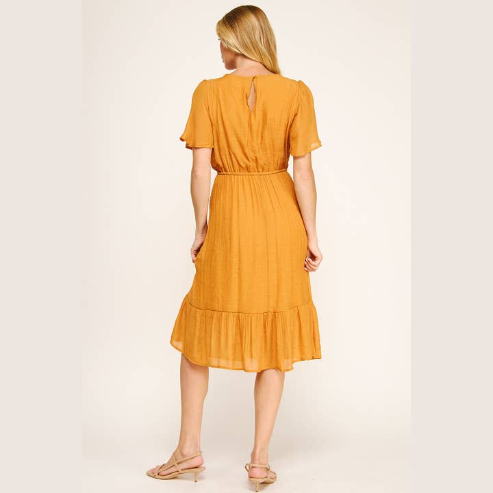 Winslow Collection - Wholesale Dress - Women's - FLUTTER SLEEVE NECKLACE DETAIL PRINTED MIDI DRESS17