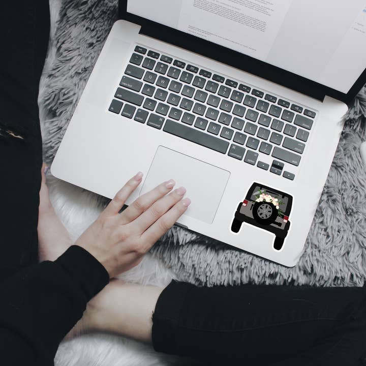 Silver Jeep with Bouquet Sticker for wholesale by Clay Collection Co.