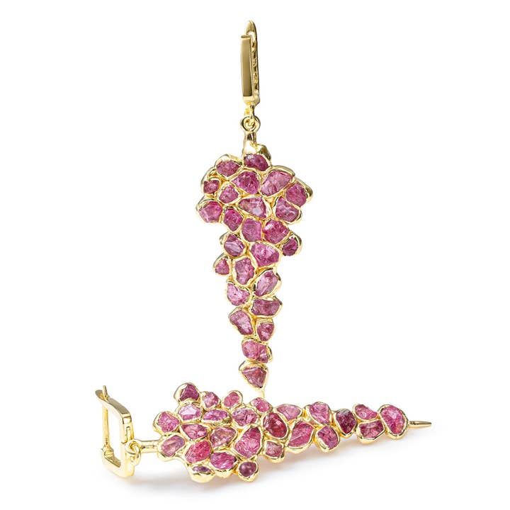 Tarina Handcrafted Earrings with Raw Pink Spinel in 14K Gold Plated Sterling Silver for wholesale by German Kabirski