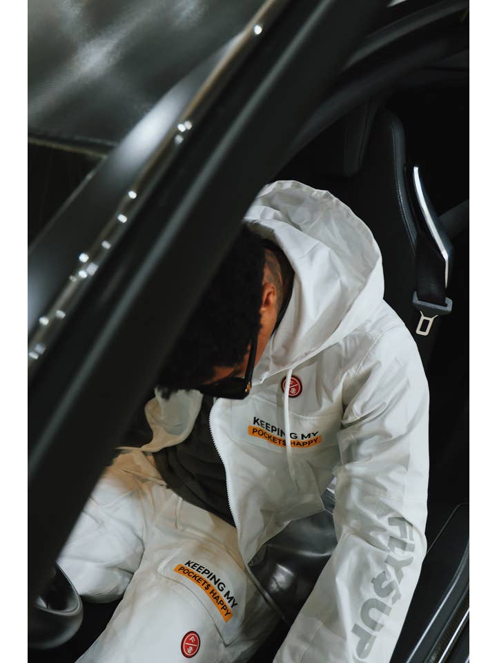 White Happy Pockets Windbreaker Zip-Up Jacket (White) for wholesale on Faire14