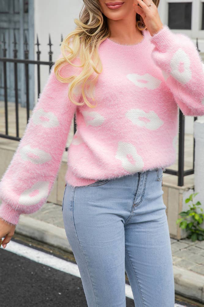 Comely Fashion – wholesale Knitted jumper – Women′s – Valentine Lips Pattern Knit Pulllover Sweater4