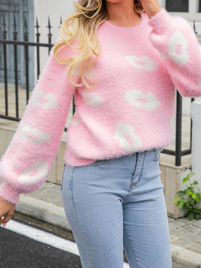 Comely Fashion – wholesale Knitted jumper – Women′s – Valentine Lips Pattern Knit Pulllover Sweater4