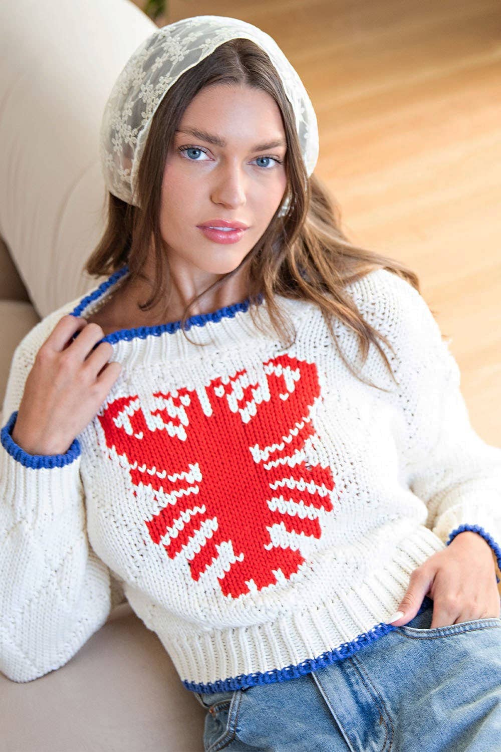 Peace Love Line - Wholesale Knit Sweater - Women's - PL8369 - LOBSTER INTARSIA KNIT CROPPED SWEATER14