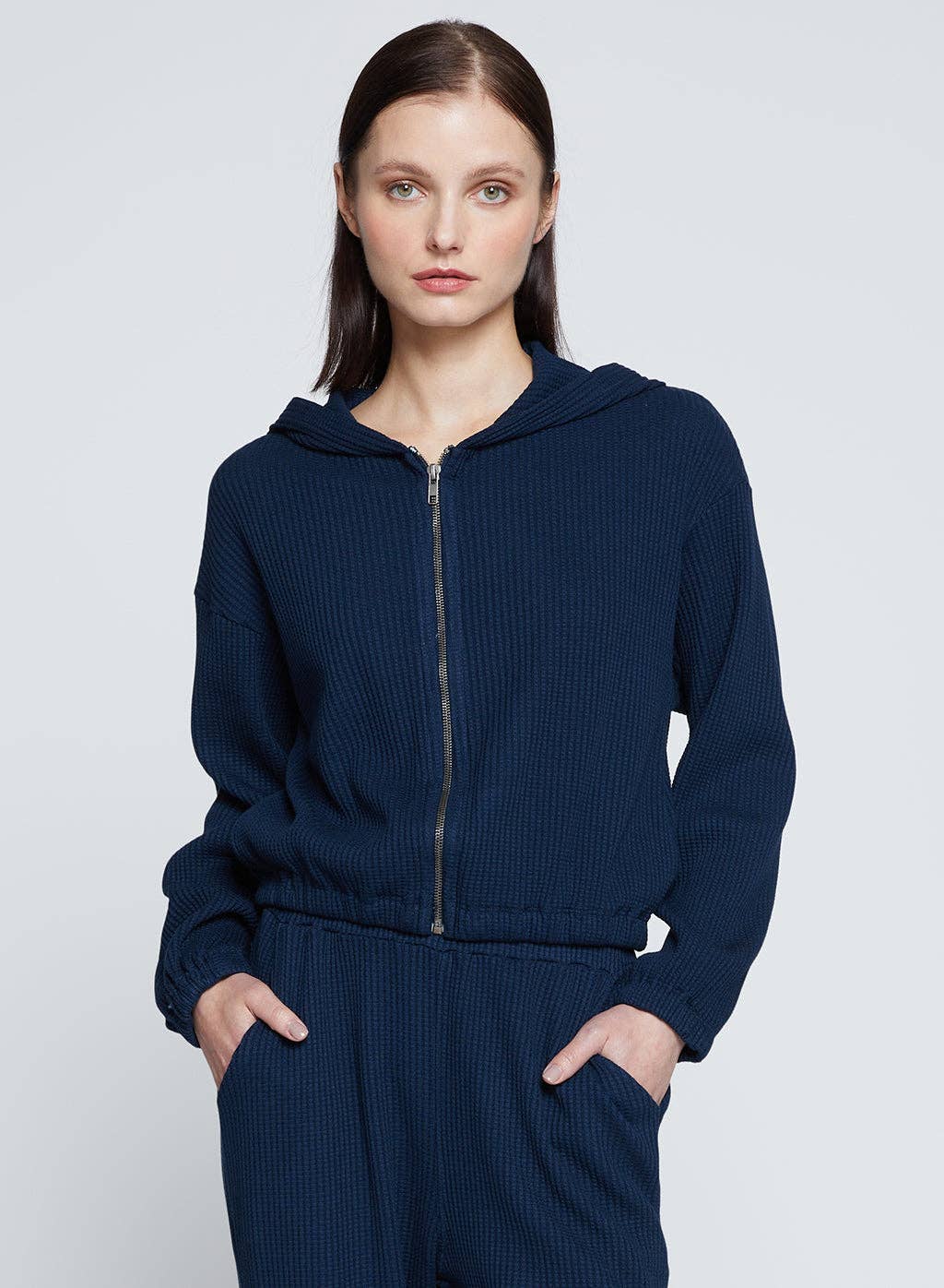Stateside - Wholesale Hoodie - Women's - Luxe Thermal Zip Hoodie in New Navy3
