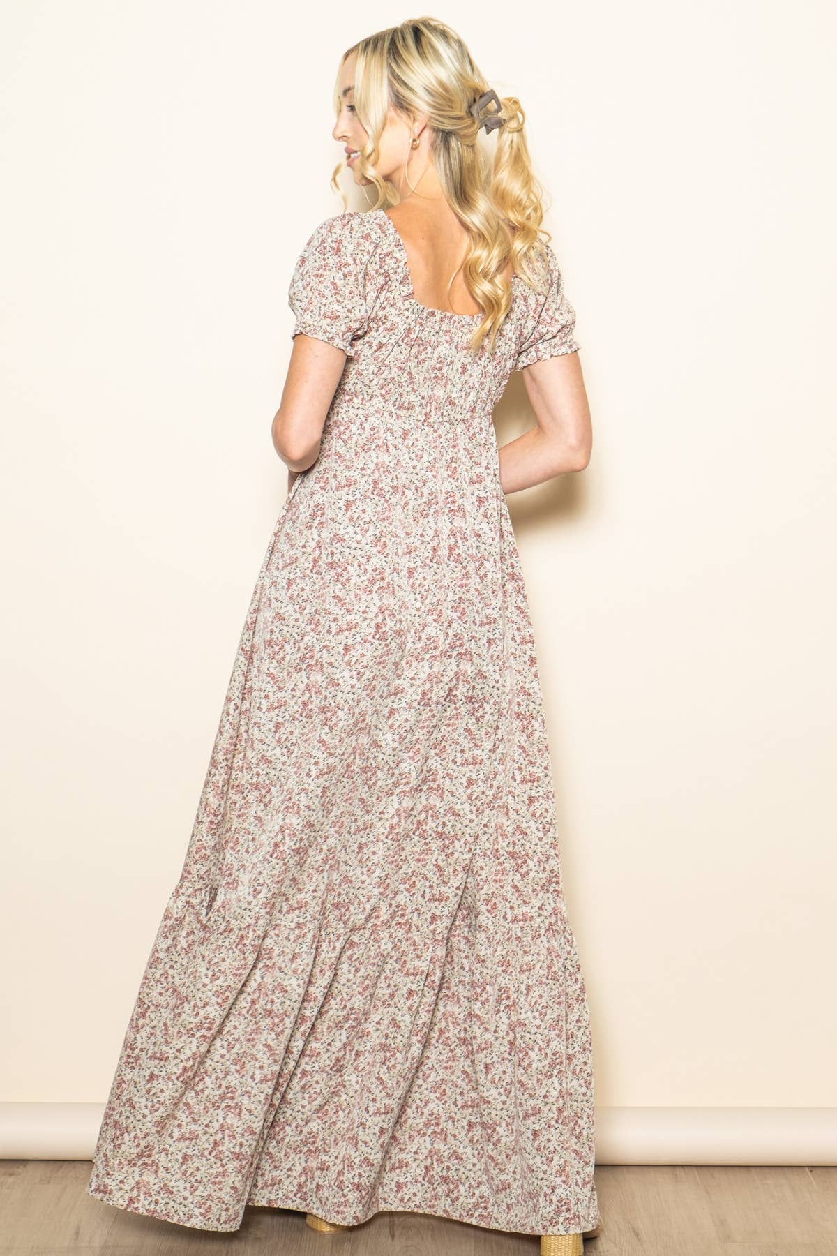 Elloh Collection - Wholesale Dress - Women's - Romantic Puff Sleeve Wide Flare Empire Maxi Dress w Pockets8