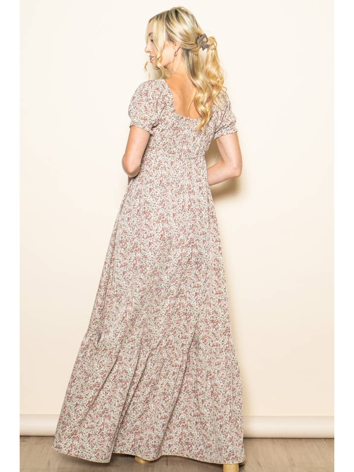 Elloh Collection - Wholesale Dress - Women's - Romantic Puff Sleeve Wide Flare Empire Maxi Dress w Pockets8