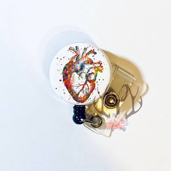 Watercolor Anatomical Heart Cardiology Art Badge Reel for wholesale by Classy Trash Creations