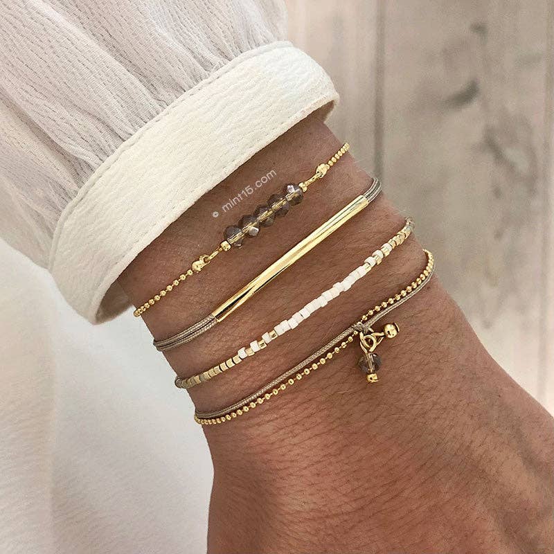 Mint15 - Wholesale Beaded Bracelet - Delicate Bracelet - White & Sand1