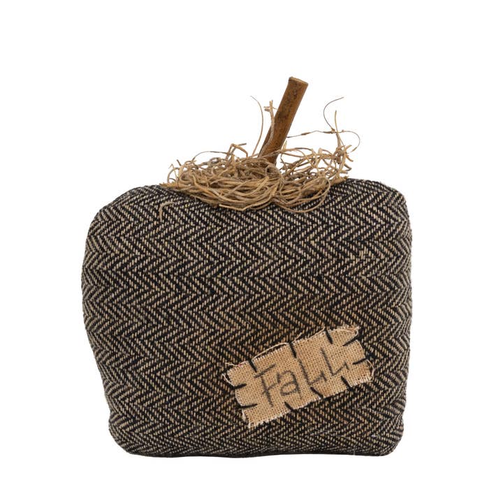 Stuffed Black & Tan Chevron Mossy Top Fall Pumpkin for wholesale by The Hearthside Collection