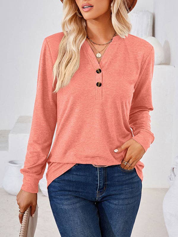 UZ Wholesale Store – Engroshandel Tunika - Dame – Løse T-shirts med V-hals med split-joint med lange ærmer