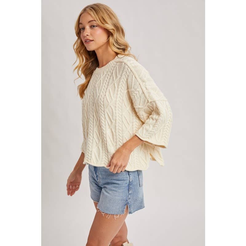 IVE - Wholesale Knit Sweater - Women's - Oversized Bell Sleeve Cable Knit Sweater1