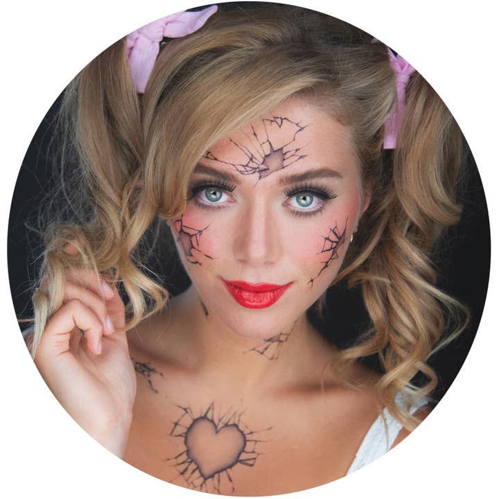 2 x Broken Doll Temporary Tattoo Halloween Costume for Men and Women, Adult, Face Sticker for wholesale by TATTOOCREW