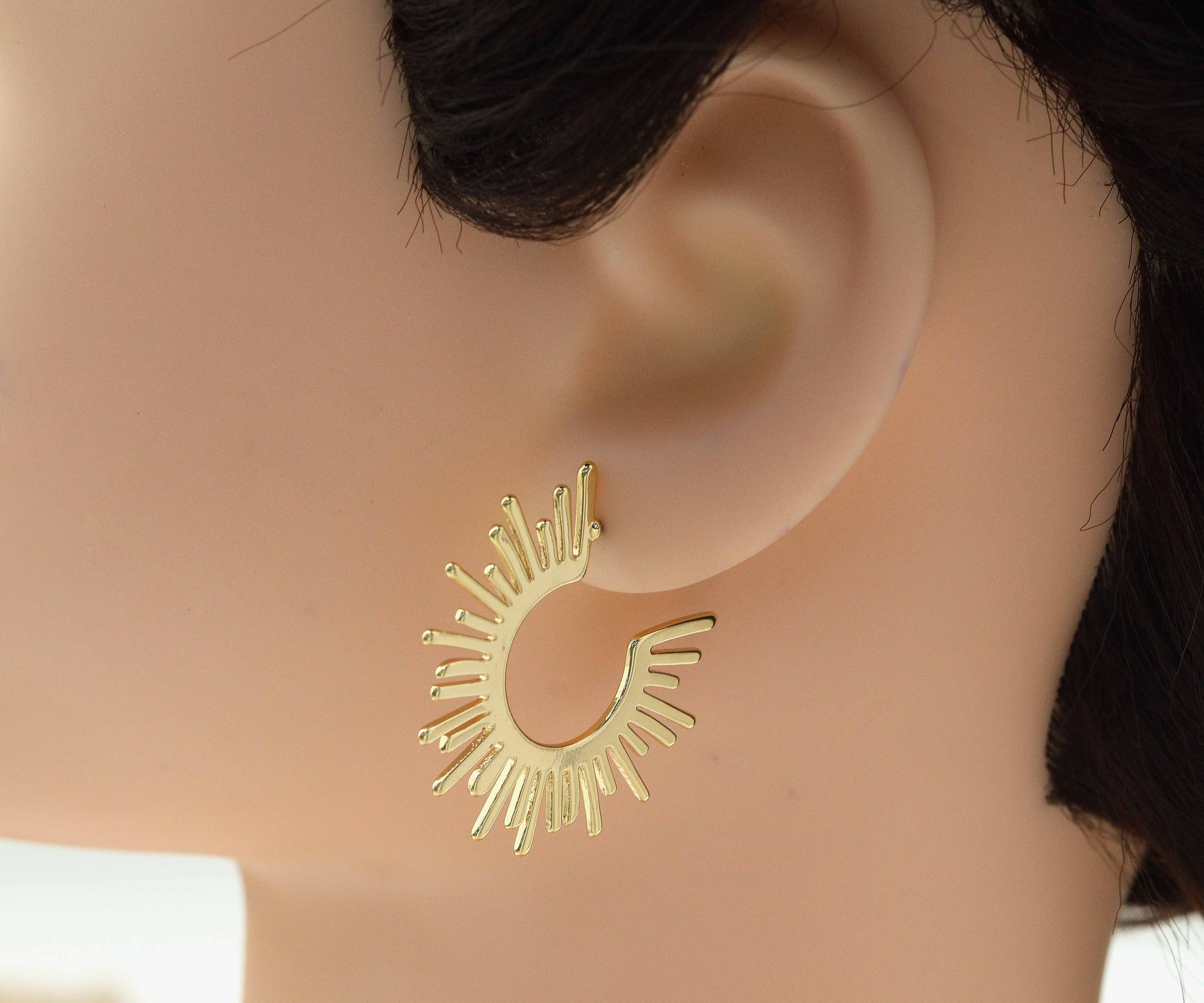 BestBeads&Beyond - Wholesale Hoop Earrings - Gold Sunshine Latch Back Closure Earrings, Sku#ZX581