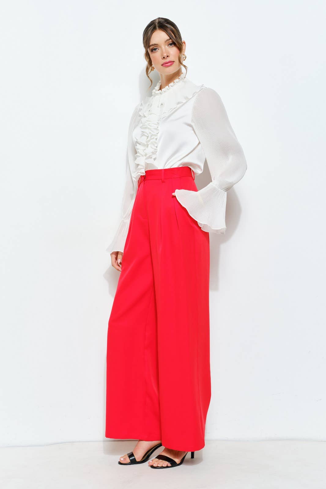 INA - Wholesale Blouse - Women's - Romantic Princess Pleated Satin Ruffled Blouse Top15