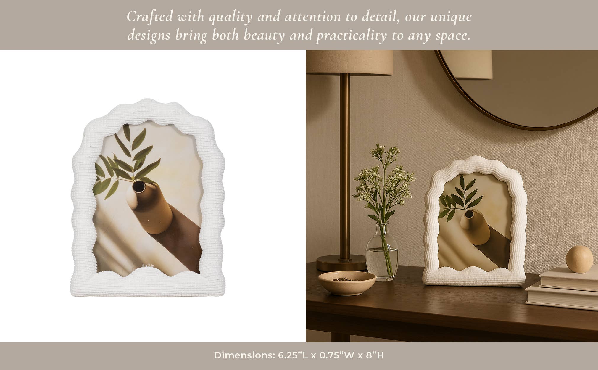 White Photo Frame - Resin with Decorative Wavy Arch for wholesale on Faire21
