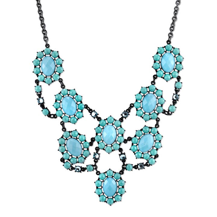 2028 Jewelry Turquoise Color And Aqua Faceted Bib Necklace 16" + 3" Extender for wholesale by 1928 Jewelry