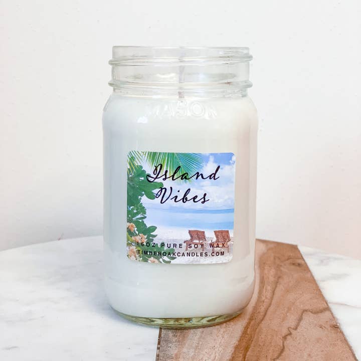 Timber Oak Candles - Wholesale Jar/Filled Candle - ISLAND VIBES | 16oz Mason Jar | 100% Pure Soy Candle1